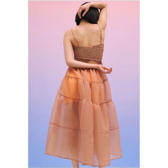 NEW Anthropologie OhSevenDays Reversible Blush Tiered Sheer Midi Dress Small - Picture 3 of 8